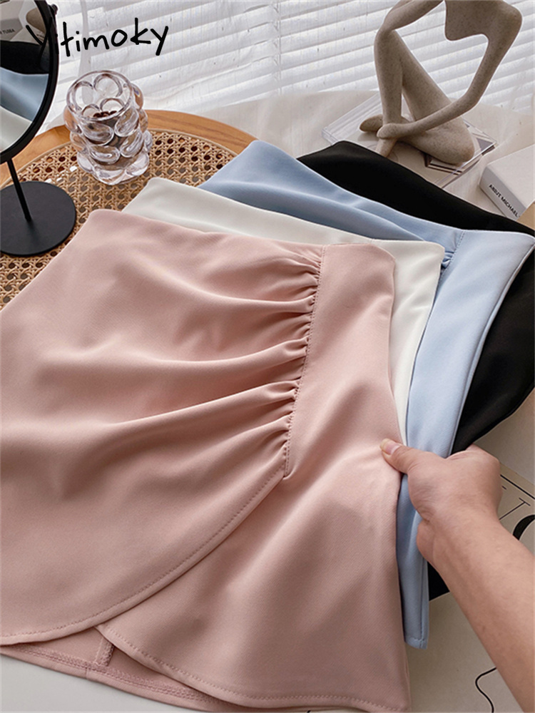 Yitimoky Bud Mini Skirts for Women Elegant Ladies Chic Skirts with Shorts High Waisted  Style White Blue Pink Black Skirts