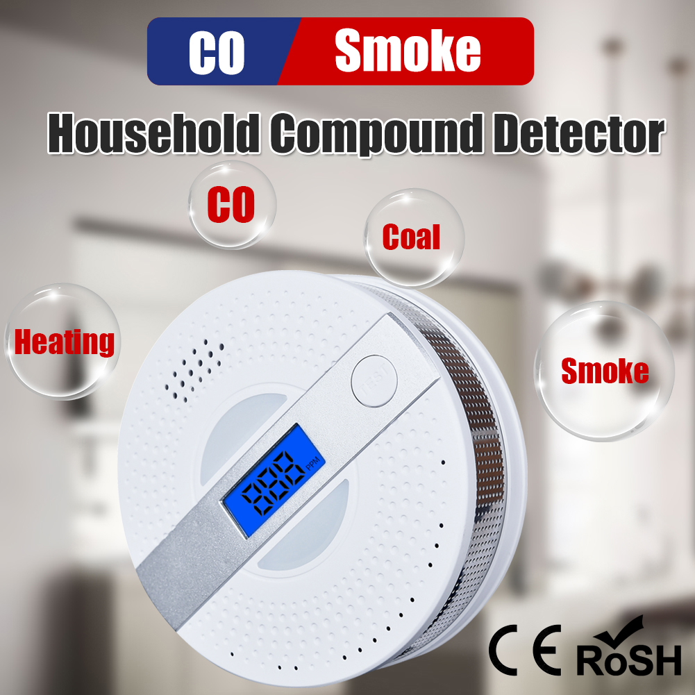 2 in 1 LED Digital Co/Smoke Alarm Carbon Monoxide Detector Voice Warn Sensor Home Security Protection High Sensitive