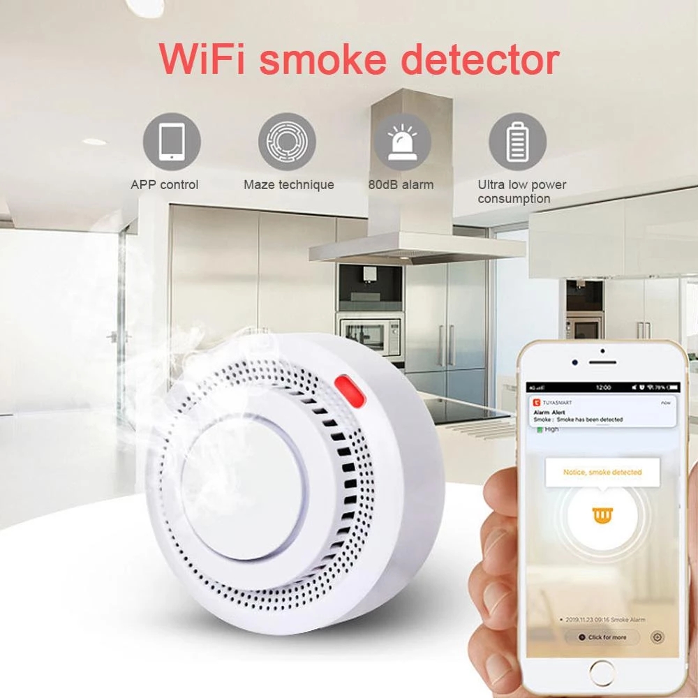 WiFi Smoke Detector Smart Life APP Fire Protection Alarm Smoke Sensor Wireless Smoke Alarm 80dB Home Security Detector System