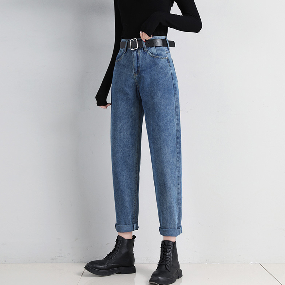  Mom Jeans Woman Loose High Waist Denim Trousers Vintage BF Style Straight Pants Jeans Washed Cotton Harem Pants Jeans
