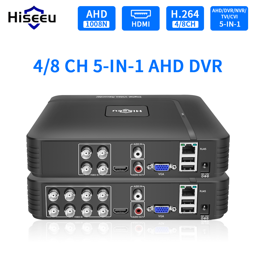 Hiseeu 5 in 1 CCTV Mini DVR TVI CVI AHD CVBS IP Camera Digital Video Recorder 4CH 8CH AHD DVR NVR CCTV System Support 2MP