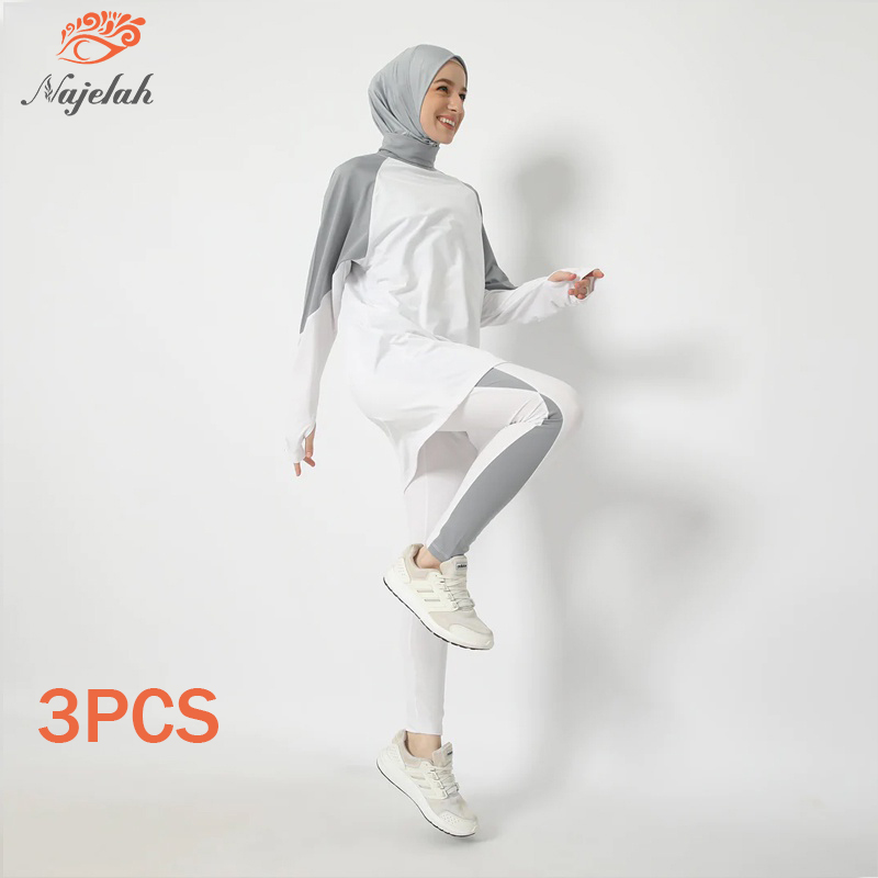 3PCS Muslim Sport Wear Sets For Women Hijab Islamic  Clothing Woman Blouse Modest Long Sleeve Tops Pants Casual Clothes