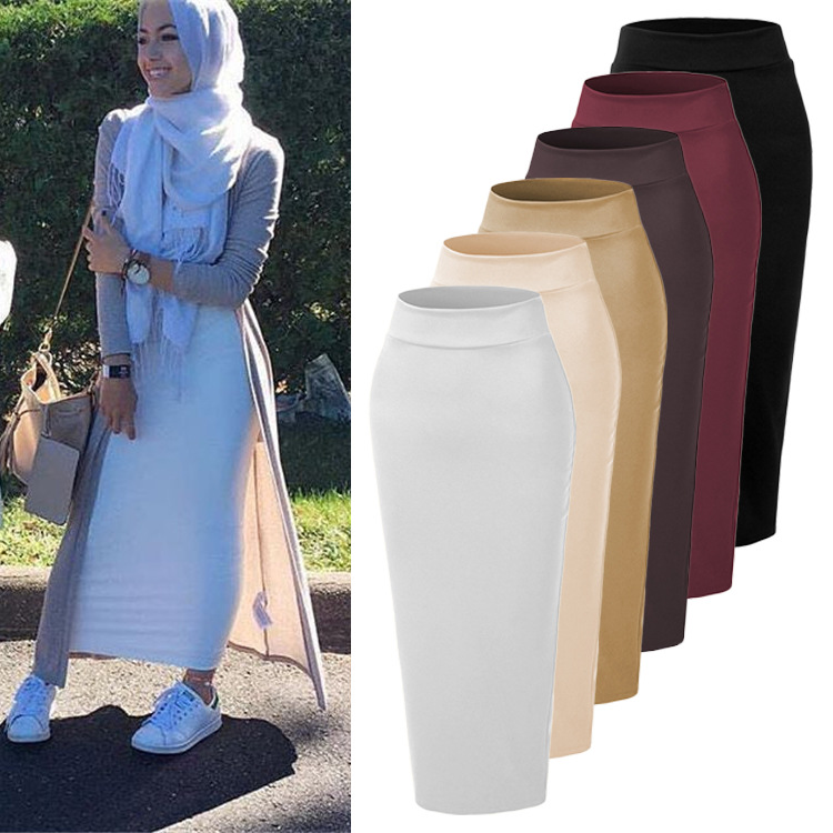 6 Colors  Elegant Women Lady Spring Pencil Skirt Highwaist Bodycon Cotton Muslim Ankle-Length Skirts Islamic Bottom New