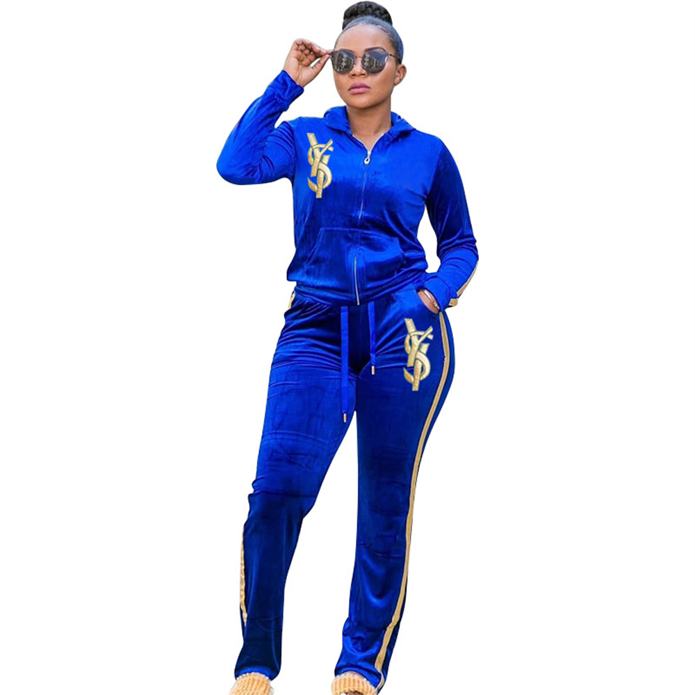 Plus Size Women Two Piece Sets Tops + Pants Matching Set Large Size Velvet Patchwork Women Tracksuit chandals mujer 5XL
