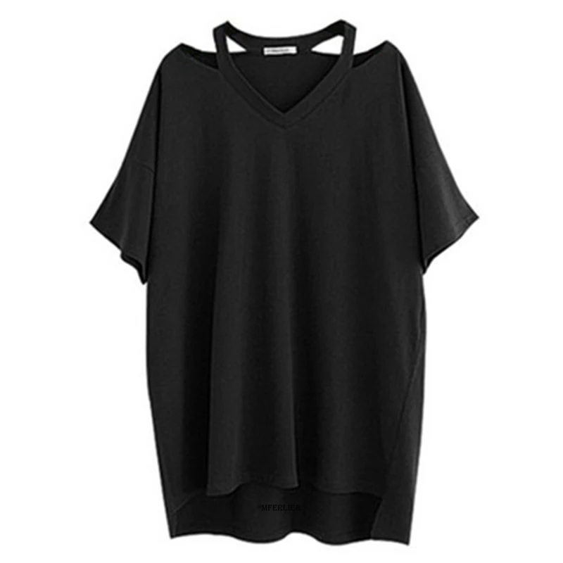 Plus Size  7XL 150KG Women Large Tshirt Black Top Women Loose T Shirt Summer Tee Shirt For Femme V Neck