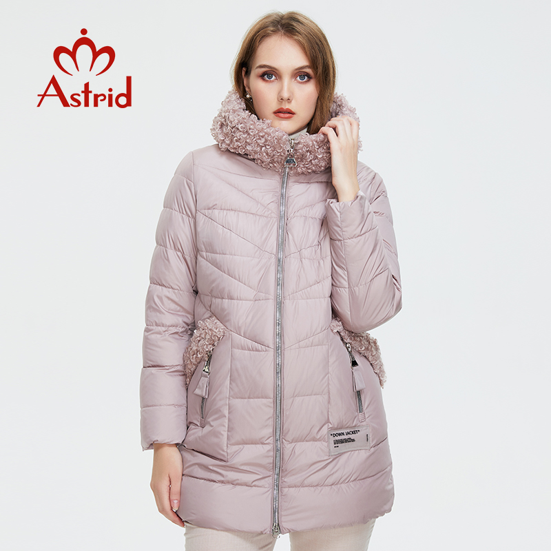 Astrid  Winter Women Mid-length Coat Fur collar down jacket female parka Hooded  plus size parkas Women's coat 9530