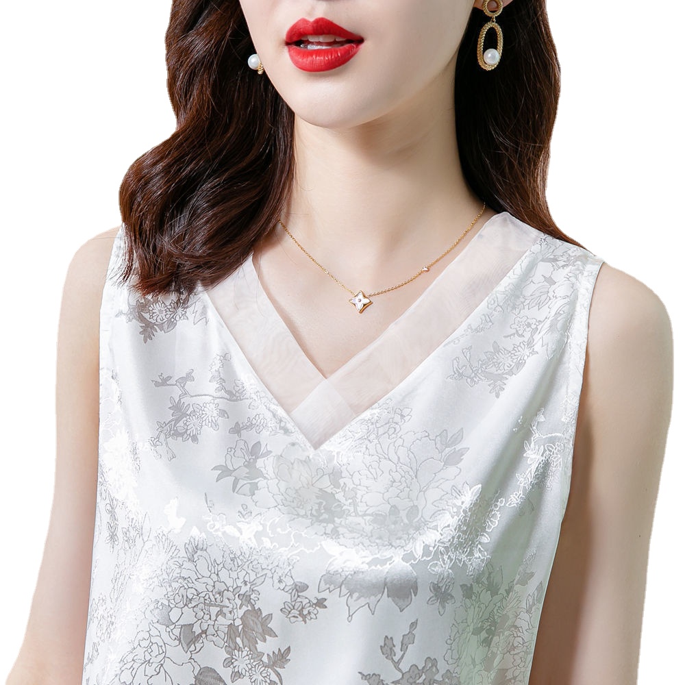 Silk Tops for Women Satin Mesh Female Tank Top Sexy V-neck Woman Vest White Basic  Woman Top Sleeveless Women clothing