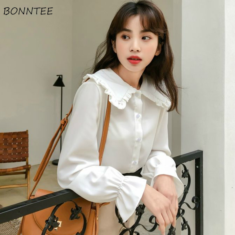 Shirts Women Pure Fresh Simple Leisure  Sweet Girls Spring Arrival Kawaii Blouses Holiday Female Clothes Preppy Style