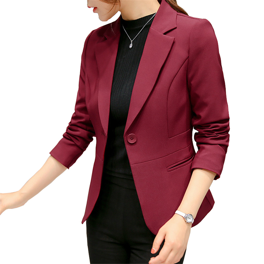 Women's Blazer  Red Long Sleeve Blazers Pockets Jackets Coat Slim Office Lady Jacket Female Tops Suit Blazer Femme Jackets