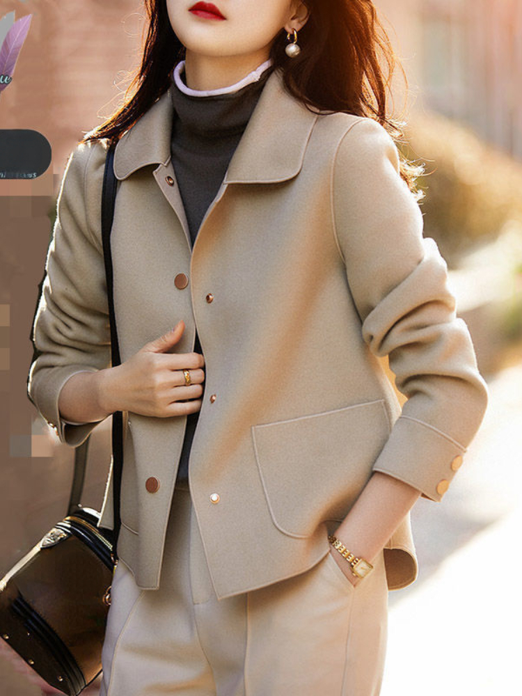  Elegant Women Coat  Version Simple Solid Color Woolen Coat Temperament Loose Autumn Short Jacket Women 