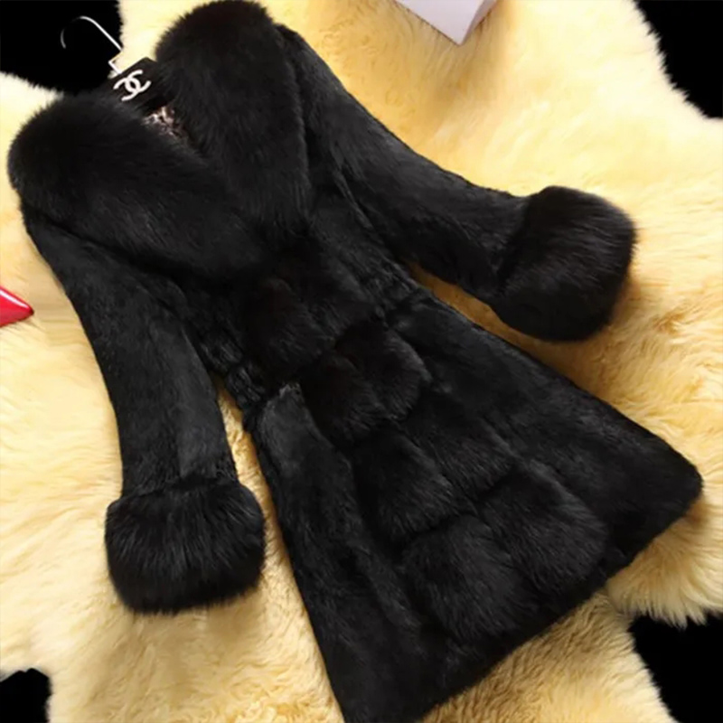 Windbreaker women plush coats winter warm clothing  faux fur V Neck Long Sleeve coats  news