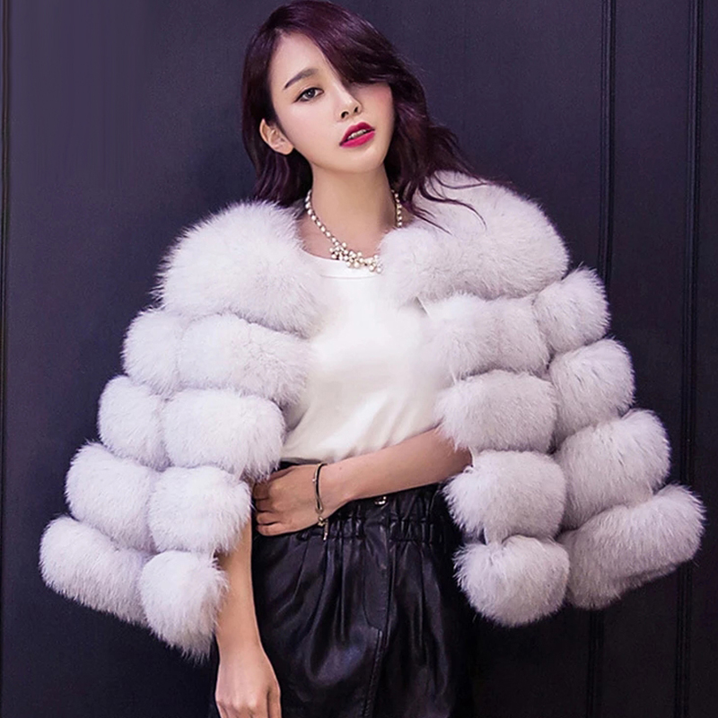 HJQJLJLS  Winter  Women Faux Fur Coat Female Black Elegant Fluffy Thick Warm Artificial Fox Fur Jacket Outerwear