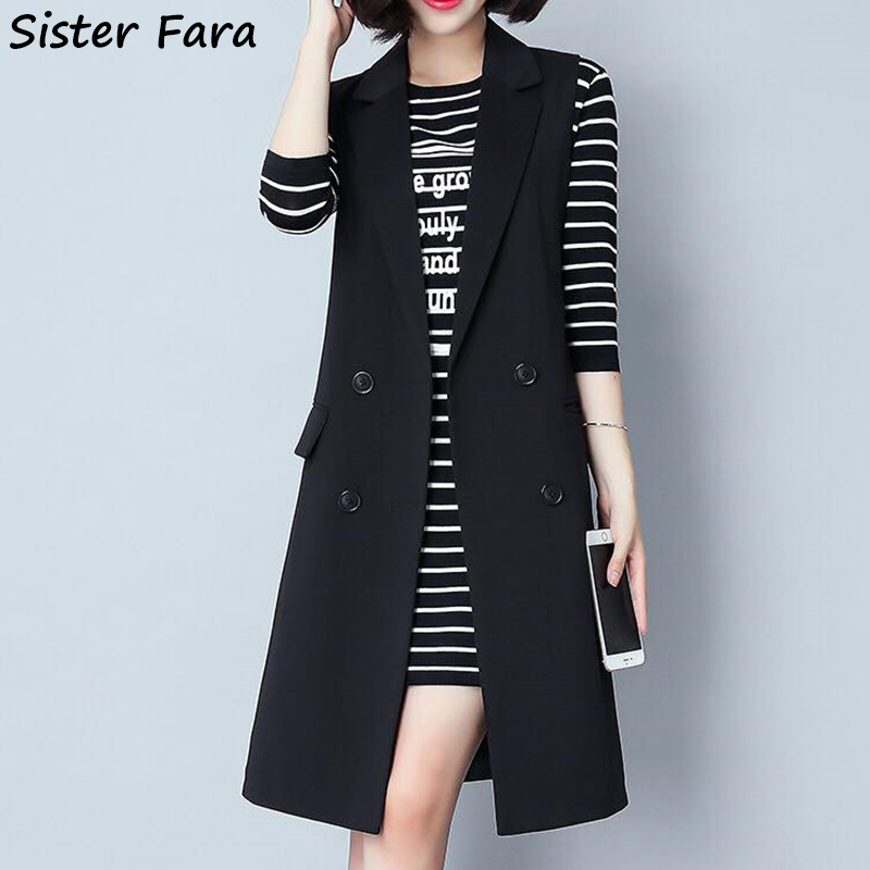 Sister Fara Large Size Office Lady Long Vest Outwear Work Office Coat Women Women's Spring Autumn Mid-length Waistcoat Jacket