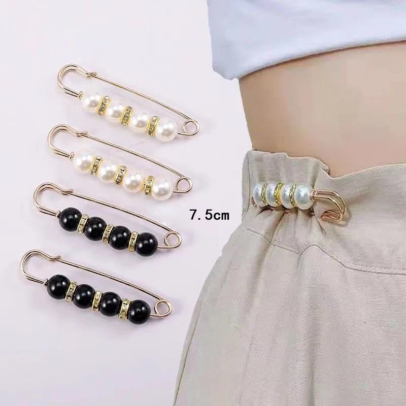4PCS/5PCS/6PCS/Set Waistband Pin Accessories Good  Pearls Crystal Gold Brooch Waist Tighting Clap Anti Exposed Safty Pins