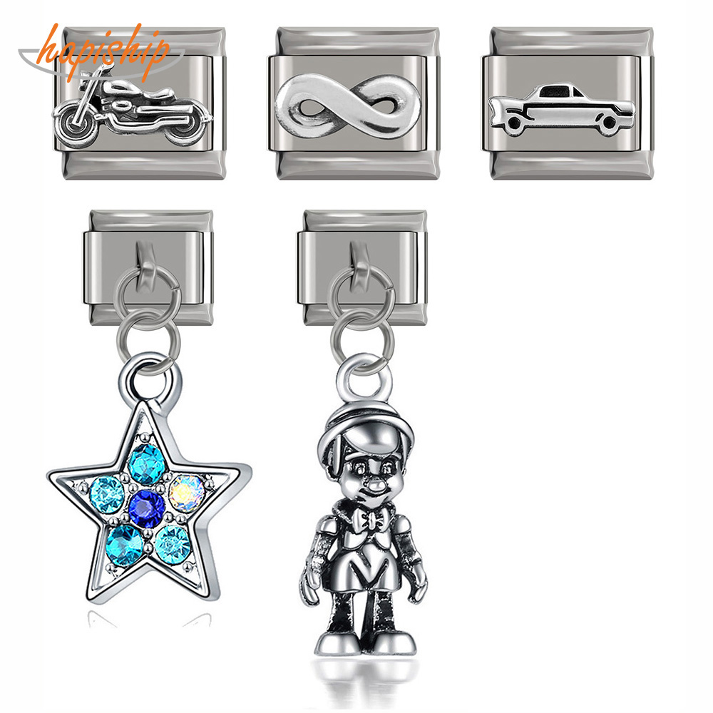 Hapiship Original Daisy Infinite Snowflake Motorcycle Star Italian Charm Fit 9mm Bracelet Bangle Stainless Steel Making DJ241