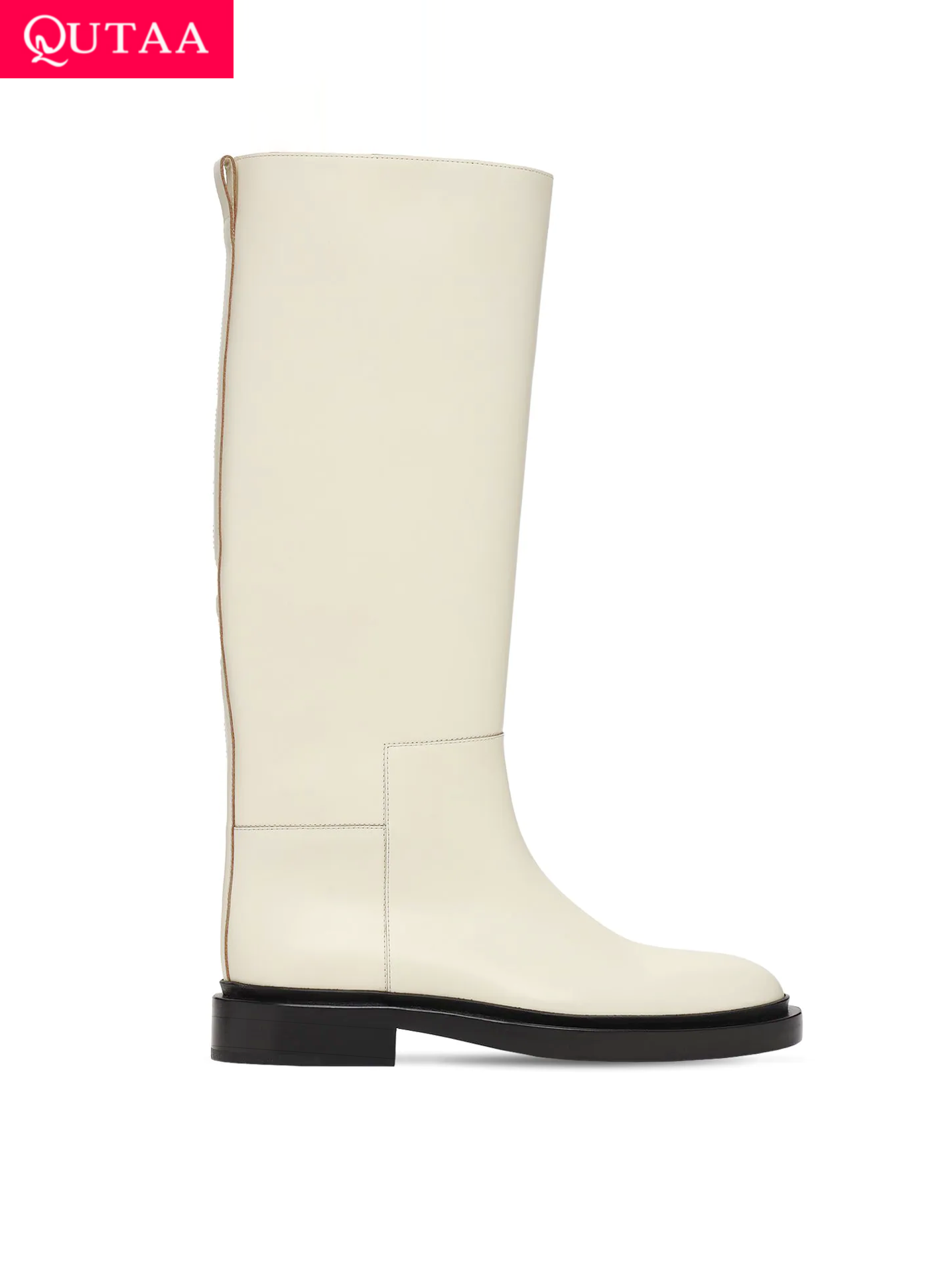 QUTAA 2023 Ins   Women Knee high Boots Square Heels Motorcycle Warm Long Boots Genuine Leather Casual Shoes 34-42