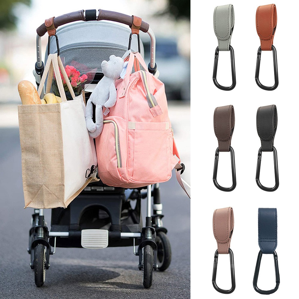PU Leather Baby Bag Stroller Hook Bags Hanging Holder 360 Degree Rotatable Pram Cart Velcro Organizer Strap Stroller Accessories