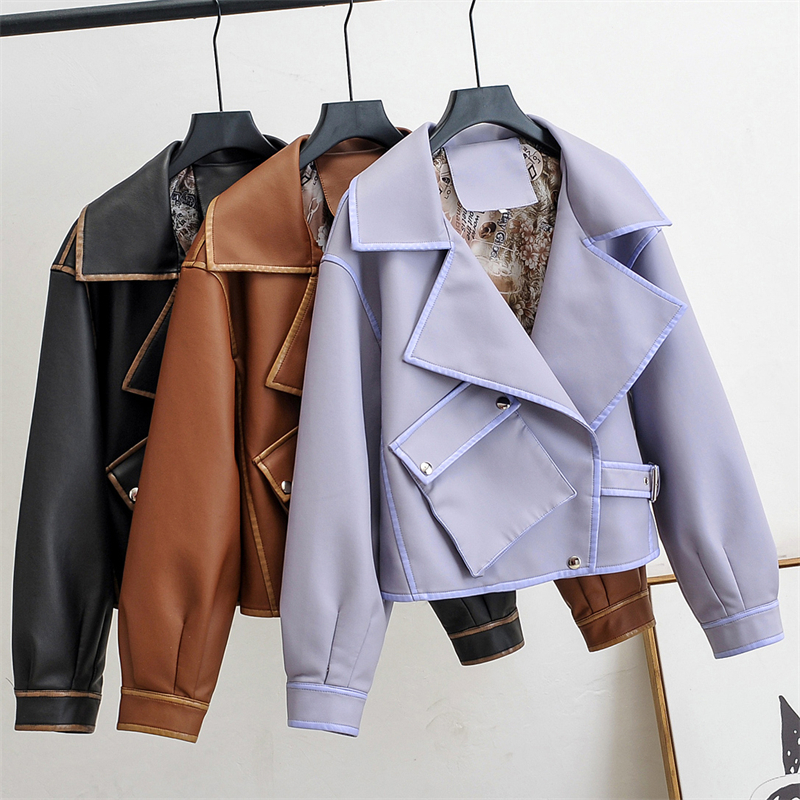 Faux Leather Jacket Women  Casual PU Loose Motorcycle Jackets Female Streetwear Oversized Coat  Chic Spring Autumn