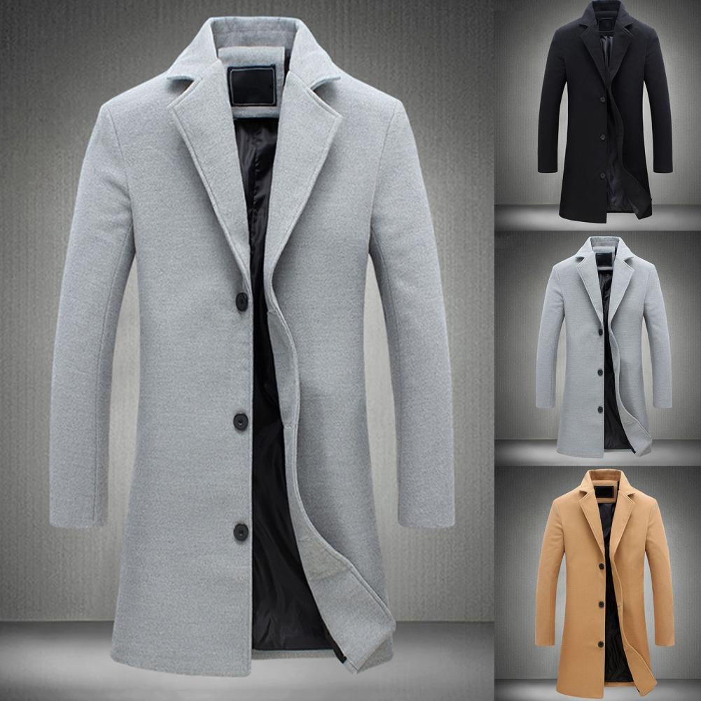 Winter Men Coat Single Breasted Decorative Men's Jacket Easy Match Polyester Keep Warm Male Overcoat for Office Men's Clothing
