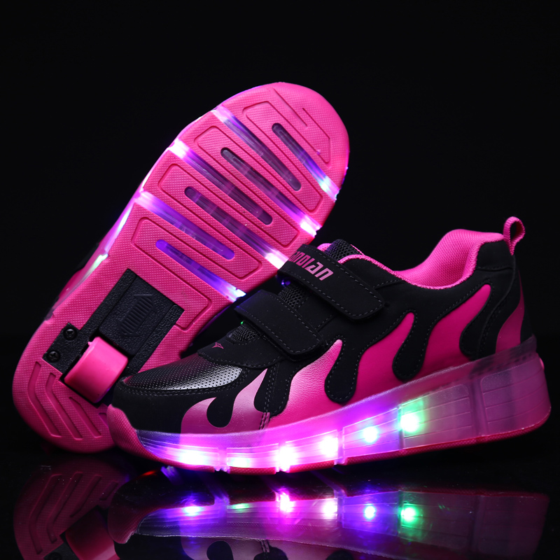 Pink Gold Children Glowing Sneakers Kids Roller Skate Shoes Children Led Light up Shoes Girls  Sneakers with Wheels 