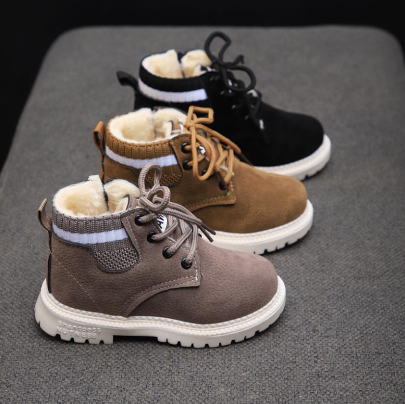 Children Casual Shoes Autumn Winter Martin Boots  Shoes  Leather Soft Antislip Girls Boots 21-30 Sport Running Shoes