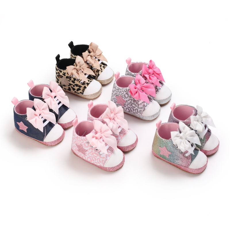VALEN SINA  Newborn Girl Shoes First Walker Baby Shoes Soft Non Slip Sole Lovely Bow Casual Canvas Children Shoes