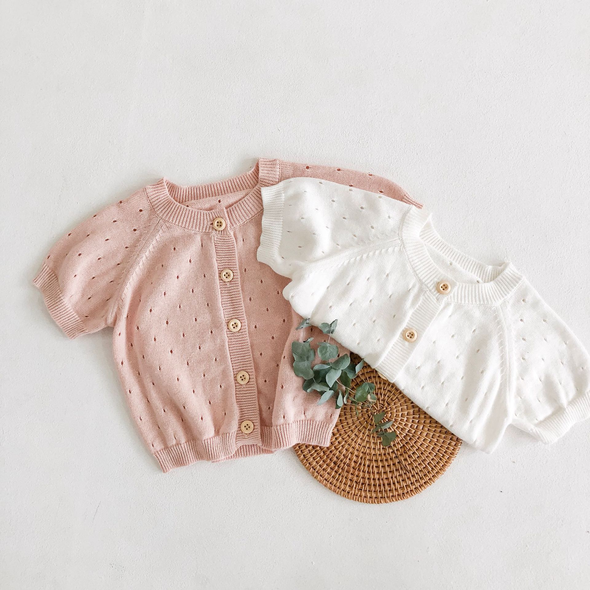 0-24M Newborn Kid Baby Girls Clothes Summer Hollow Out Thin Cardigan Sweater Elegant Short Sleeve Knit Top Knitwear