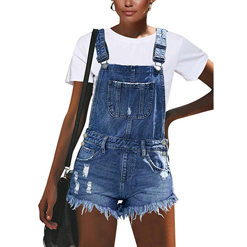   Sexy Ripped Hole Denim Overalls Women Summer Jumpsuit Female Denim Rompers Playsuit Salopette Straps Shorts Rompers