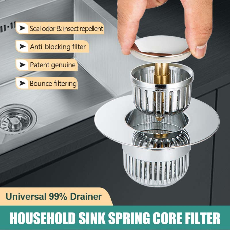 Double-layer Stainless Steel Filter Plug Universal Pop Up Basin Sink Stopper with Basket Hair Catcher Deodorant Drain Strainer