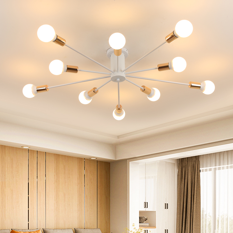 Vintage Metal Star Chandelier Lighting Black/White /Gold 6/8/10 Sockets Retro Spider Light Semi Flush Mount Ceiling Lamp Moder