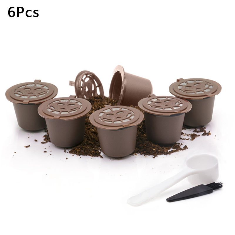 6Pcs Reusable Coffee Capsule Pod Refillable Coffee Refilling Filter Cup For Nespresso Capsule Coffee Machine
