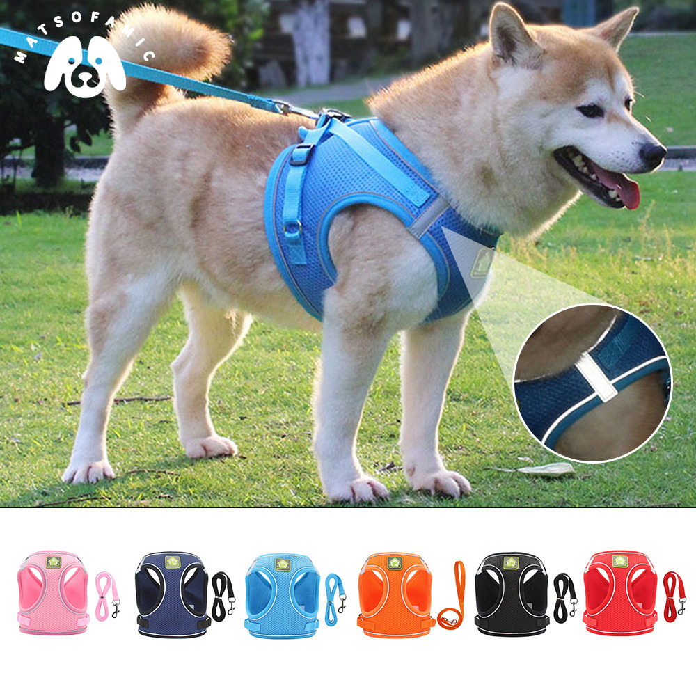 Reflective Pet Harness Walking Lead Leash Dog Cat Nylon Mesh Harness Puppy Chihuahua Walking Vest Leash Set For Small Medium Dog