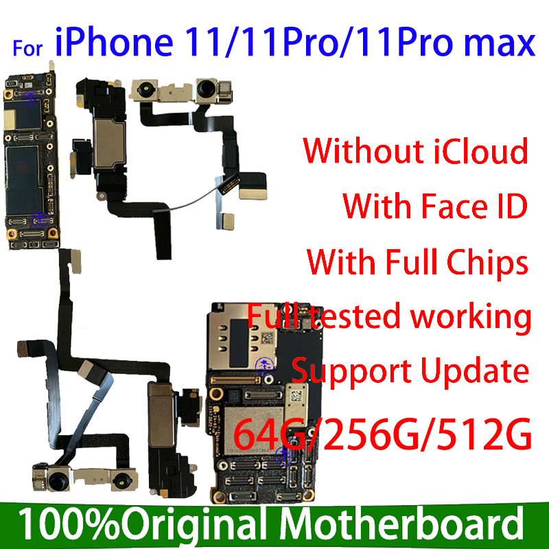 Free Shipping For iPhone 11 Motherboard With Face ID 64GB 128GB 256GB For iPhone 11 pro max logic board  Original Mainboard