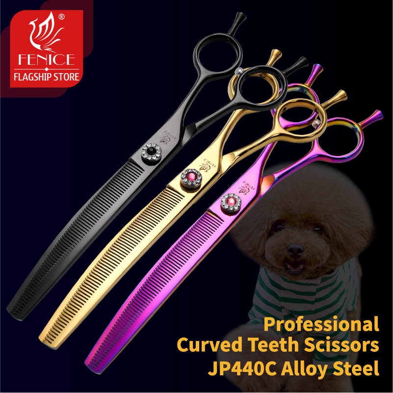 Fenice high-end 7.25 inch professional dog grooming scissors curved thinning shears for dogs & cats animal hair tijeras tesoura
