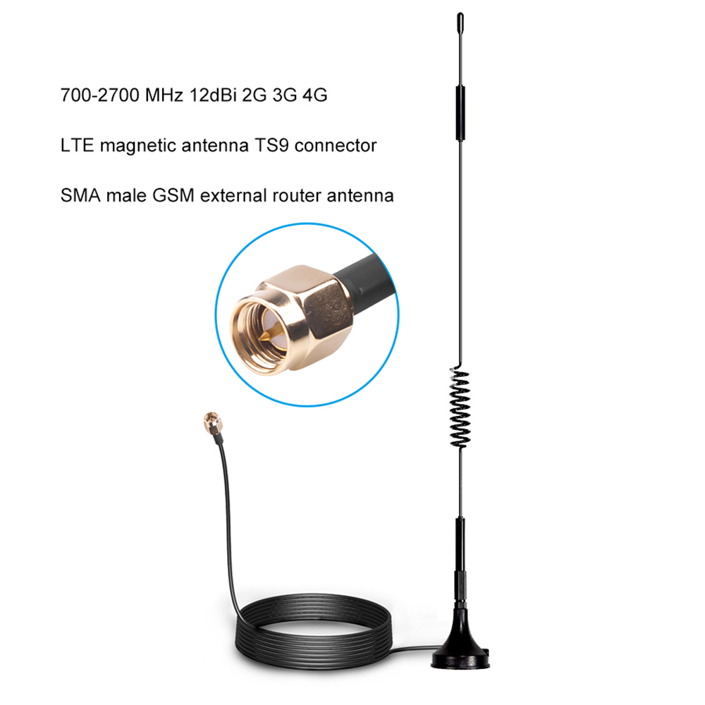 700-2700MHz 12dBi 2G 3G 4G LTE Magnetic Antenna TS9 CRC9 SMA Male Connector GSM External Router Antenna 1.5m