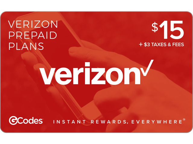 GCodes Verizon Prepaid Plan $15 + $3 Taxes & Fees Gift Card (Email Delivery)