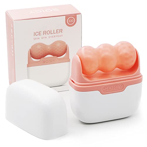 Ice Roller for Face and Eyes - Facial Skin Care Tools with 2 in 1 Roller and Travel Case Self Care Gift.Men Women (Pink)