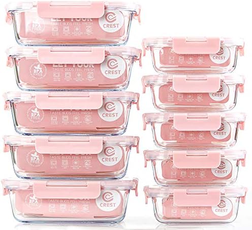 C CREST [10 Pack] Glass Meal Prep Containers, Food Storage Containers with Lids Airtight, Glass Lunch Boxes, Microwave, Oven, Freezer and Dishwasher Safe