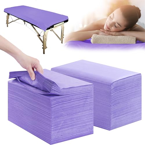 Disposable Bed Sheets 200 Pcs 31" x 71" Massage Table Sheets Non Woven Fabric SPA Bed Cover Breathable for Massage Beauty Tattoos(Purple)
