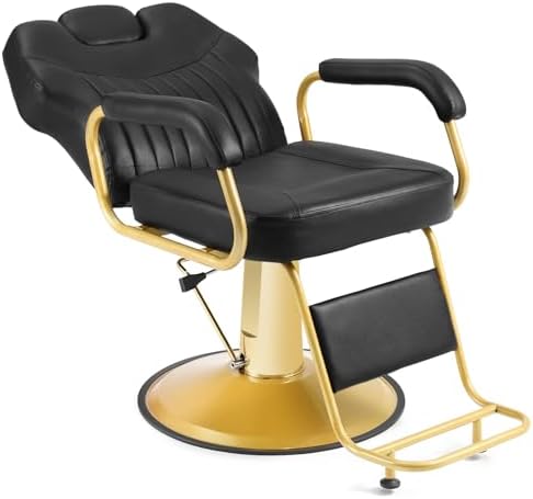 Artist hand Barber Chair, Hydraulic Recliner Salon Chair 360 Degree Swivel with Adjustable Headrest, Wide Seat, Shampoo Spa Beauty Equipment for Hair Stylist Max Load 440LBS Gold
