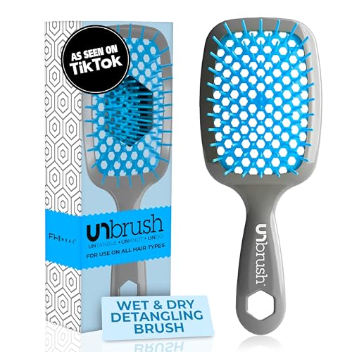FHI Heat UNbrush Detangling Brush for Pain-Free Brushing on All Wet or Dry Hair Types — Durable DuoFlex Anti-Static Bristles, Lightweight Handle, Vented Hair Brush