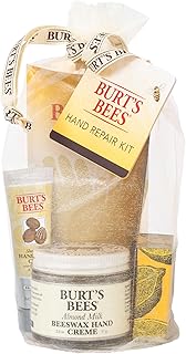 Burt's Bees Christmas Gifts, 3 Body Skincare Stocking Stuffers, Hand Repair Set, 3 Hand Creams plus Gloves - Almond Milk Hand Cream, Lemon Butter Cuticle Cream, Shea Butter Hand Repair Cream