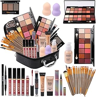 All in One Makeup Kit Full Kit Multipurpose Essential with Eyeshadow Palette,Lip Gloss,Foundation,Mascara,Eyebrow Pencil,Eyeliner,Contour Stick,Makeup Brushes,Cosmetic Bag Makeup Set for Women (DA112)