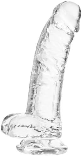 Realistic Dildo Stimulator- 8.2" Big Dildos with Suction Cup Adult Sex Toy for Women/Men/Gay, Flexible Clear with Curved Shaft & Balls for Vaginal G-Spot &Anal.