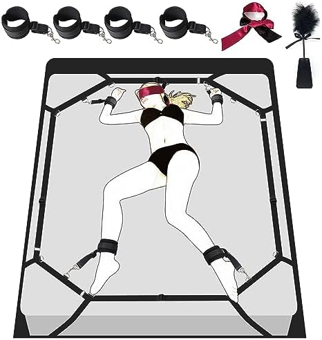 BDSM Bed Restraint Kit Sex Bondage for Bed Adult Play - with Handcuffs,Premium Material Bed Straps Restraints Adjustable Length No Need of Helping 1 Minutes Quick Installation…