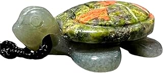 Unakite Jade Turtle Spirit Animal Totem Fetish Figurine Black Cord Necklace 7940