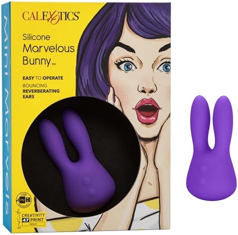 CalExotics Mini Marvels Marvelous Bunny – Silicone Waterproof Compact Vibrator – 10 Function Rechargeable Vibe – Adult Sex Toy Massager for Couples – Purple