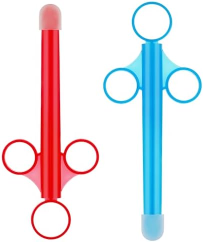 Lube Applicator for Women Man, 2PCS Injector with 10ml Scale Smooth Rounded Cap, Reusable, Easy to Clean (Blue-Red)