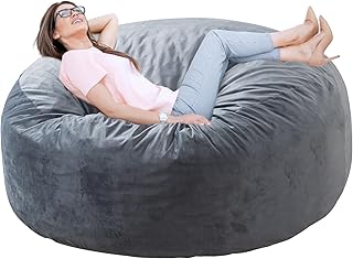 WhatsBedding Memory Foam Bean Bag Chairs for Adults with Filler Included, Casual Big Kids Bean Bag Chairs, 3FT, Grey