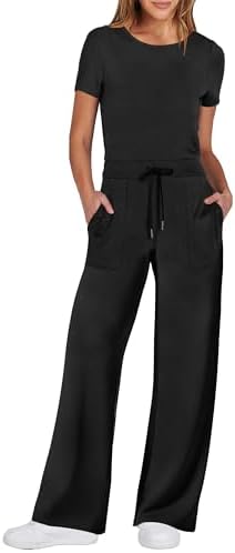 ANRABESS Jumpsuits for Women Casual Summer 2024 Short Sleeve Loose Wide leg Pants Dressy Romper Jumpers One Piece Outfits